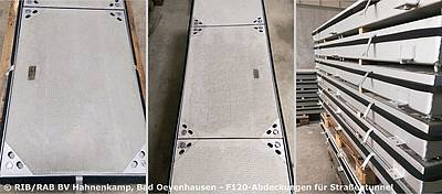 Nach F-120 hergestellte Abdeckungen in Beton-Edelstahl-Verbundbauweise für Tunnelbauwerke